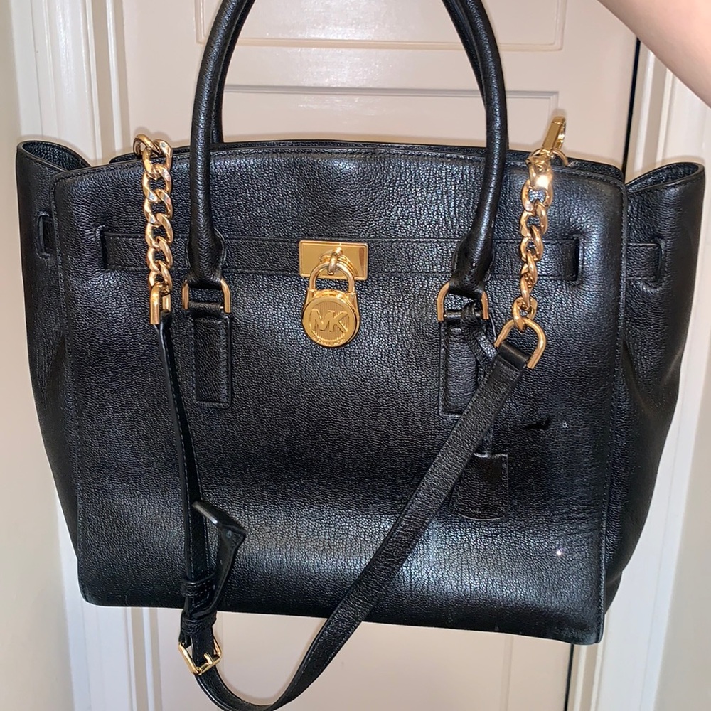 MICHAEL KORS HAMILTON SATCHEL JET SET SAFIANO LEATHER HANDBAG PURSE 16” X 13” - Picture 4 of 16